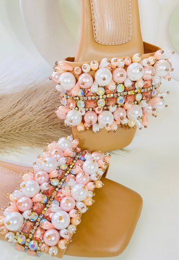 Peach Pearl Embellished Slides