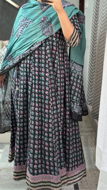 Midnight Blossom Anarkali Suit Set