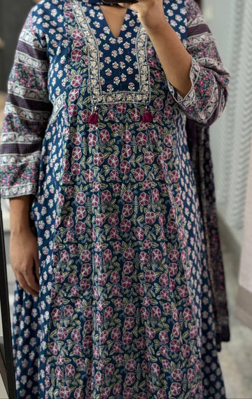 Timeless Cotton Anarkali in Handcrafted Prints