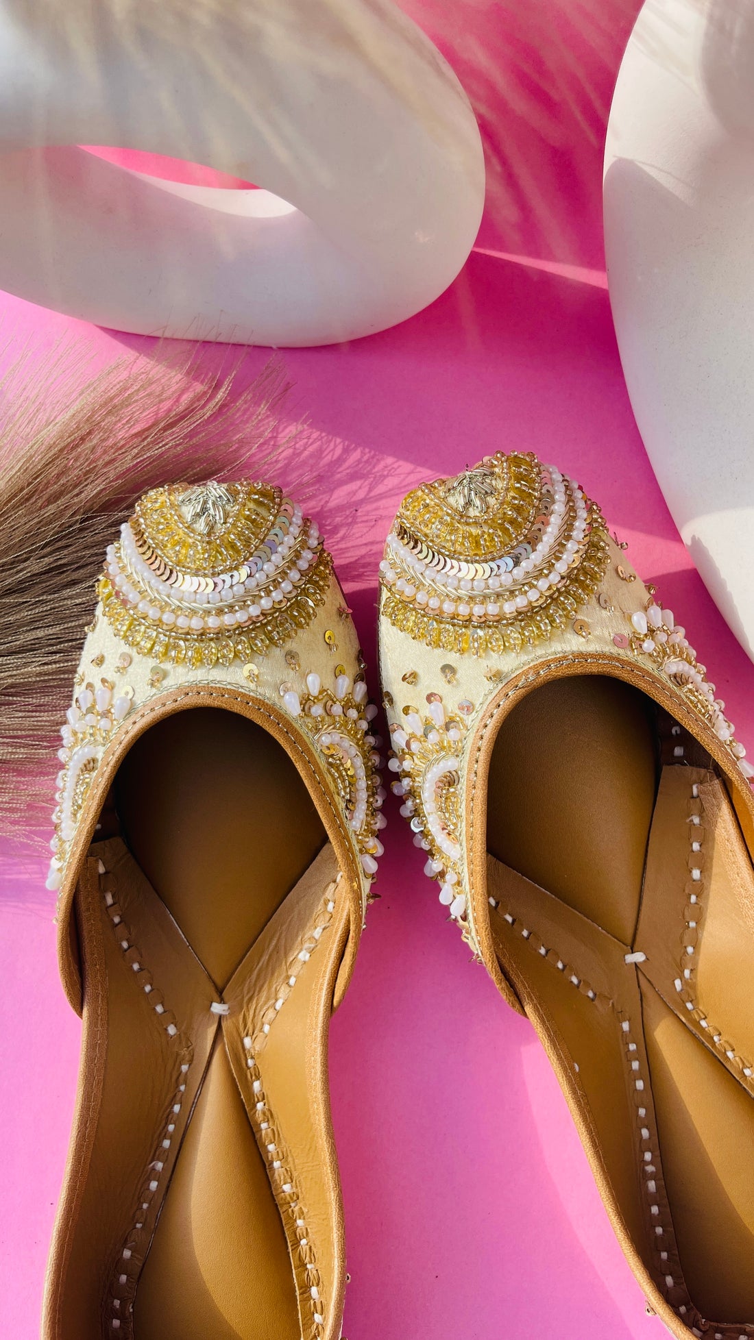 Royal Radiance: Hand-Embellished Juttis ~ Cream