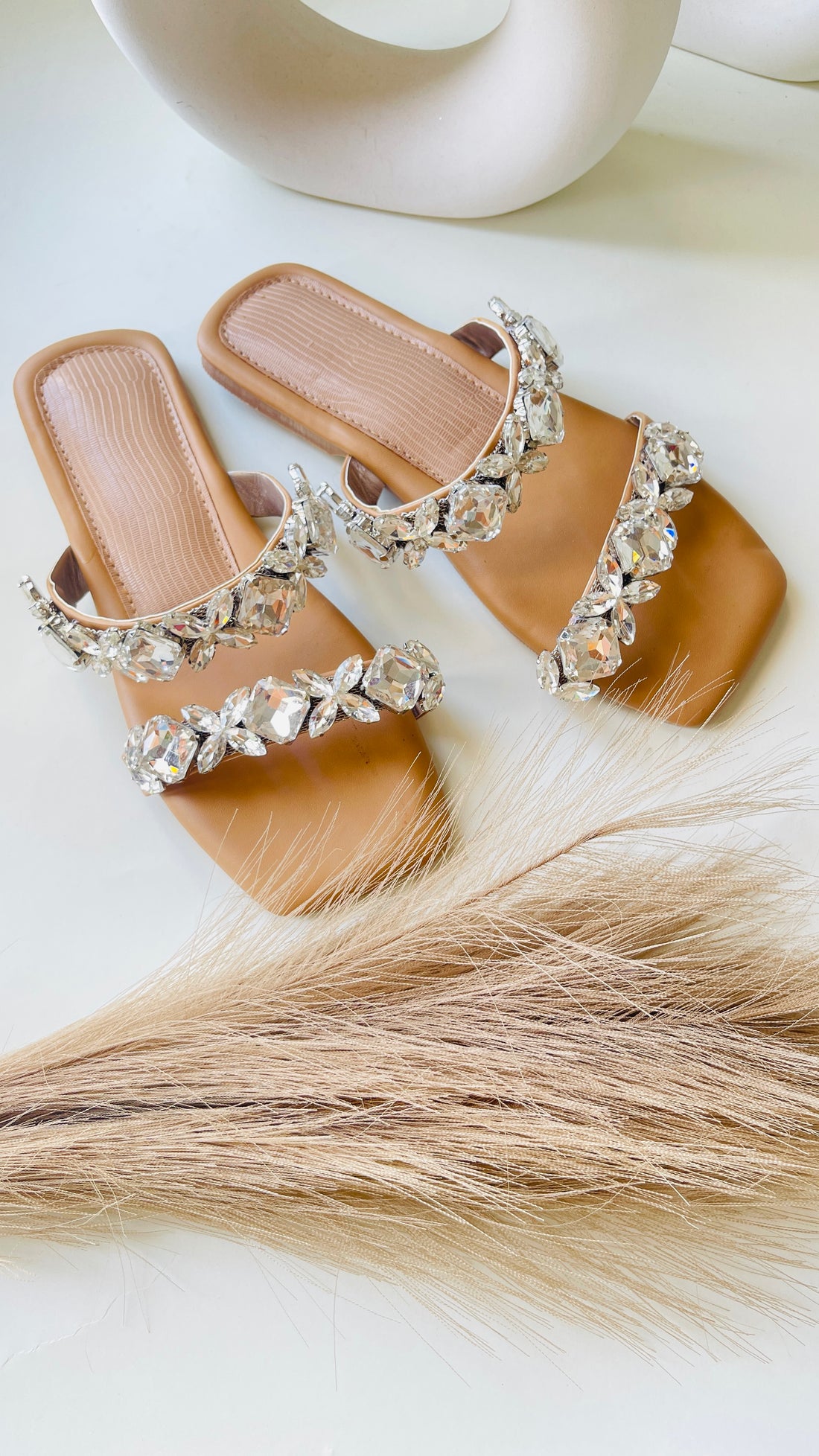 Crystal Luxe Tan Slides