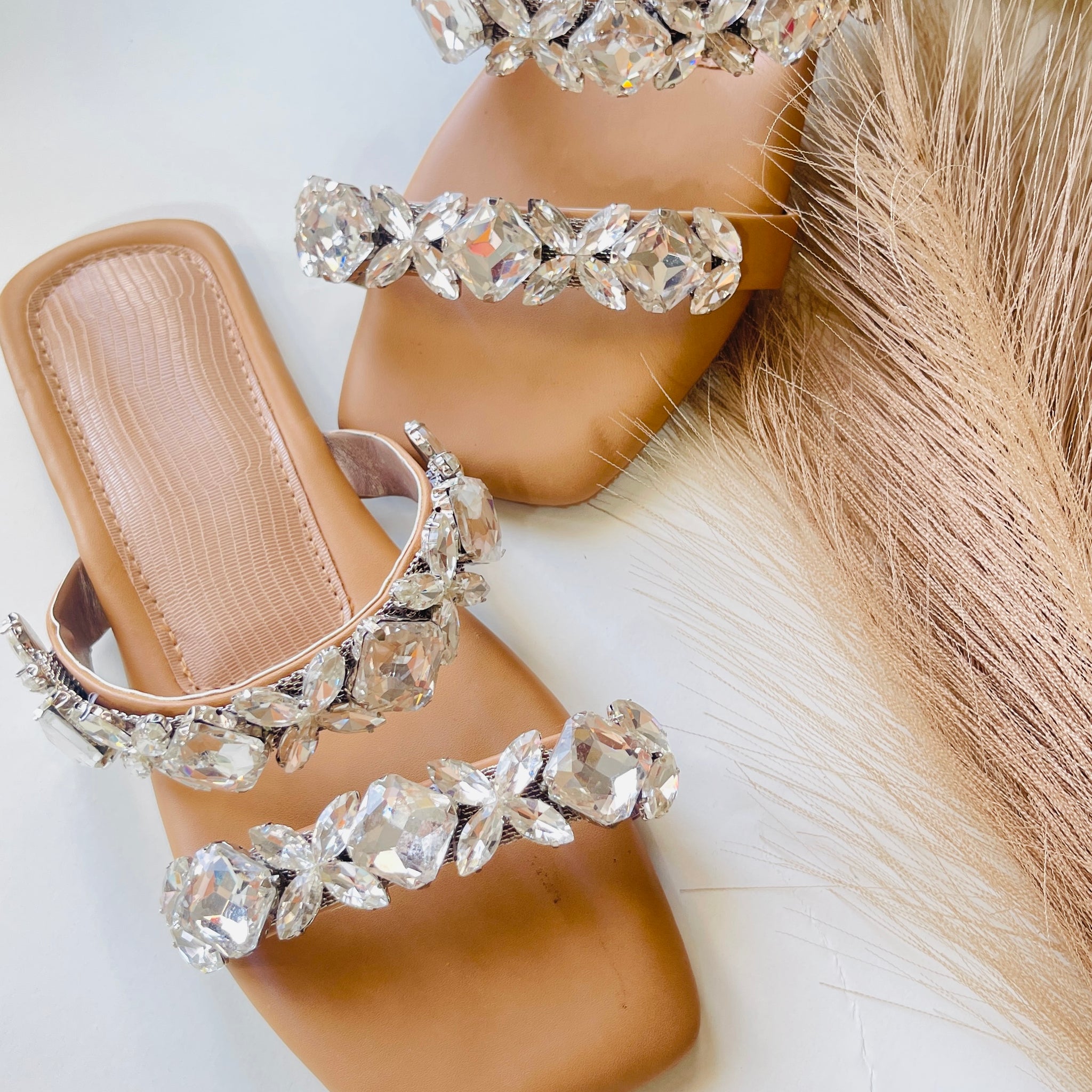 Crystal Luxe Tan Slides