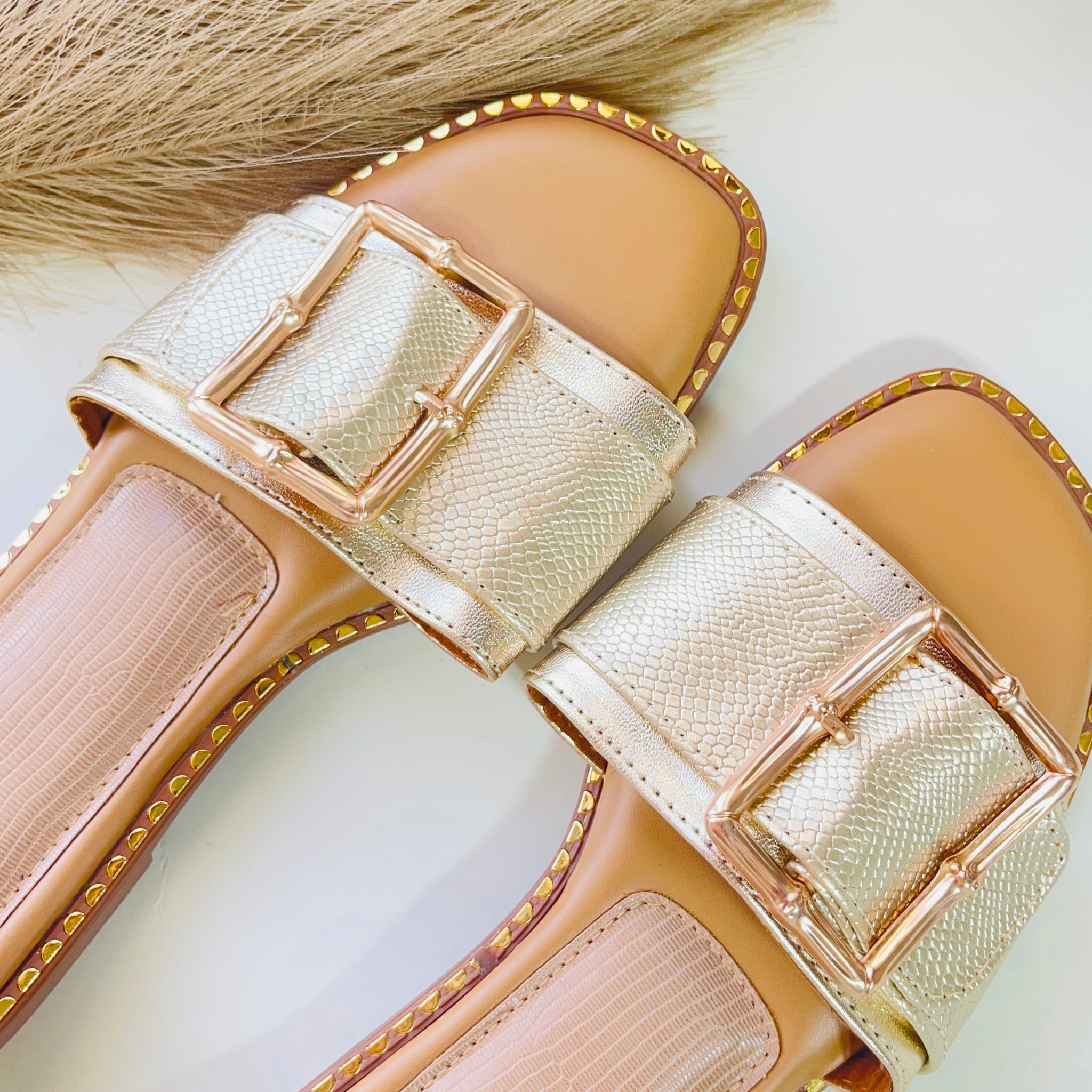 Golden Buckle Charm Slides
