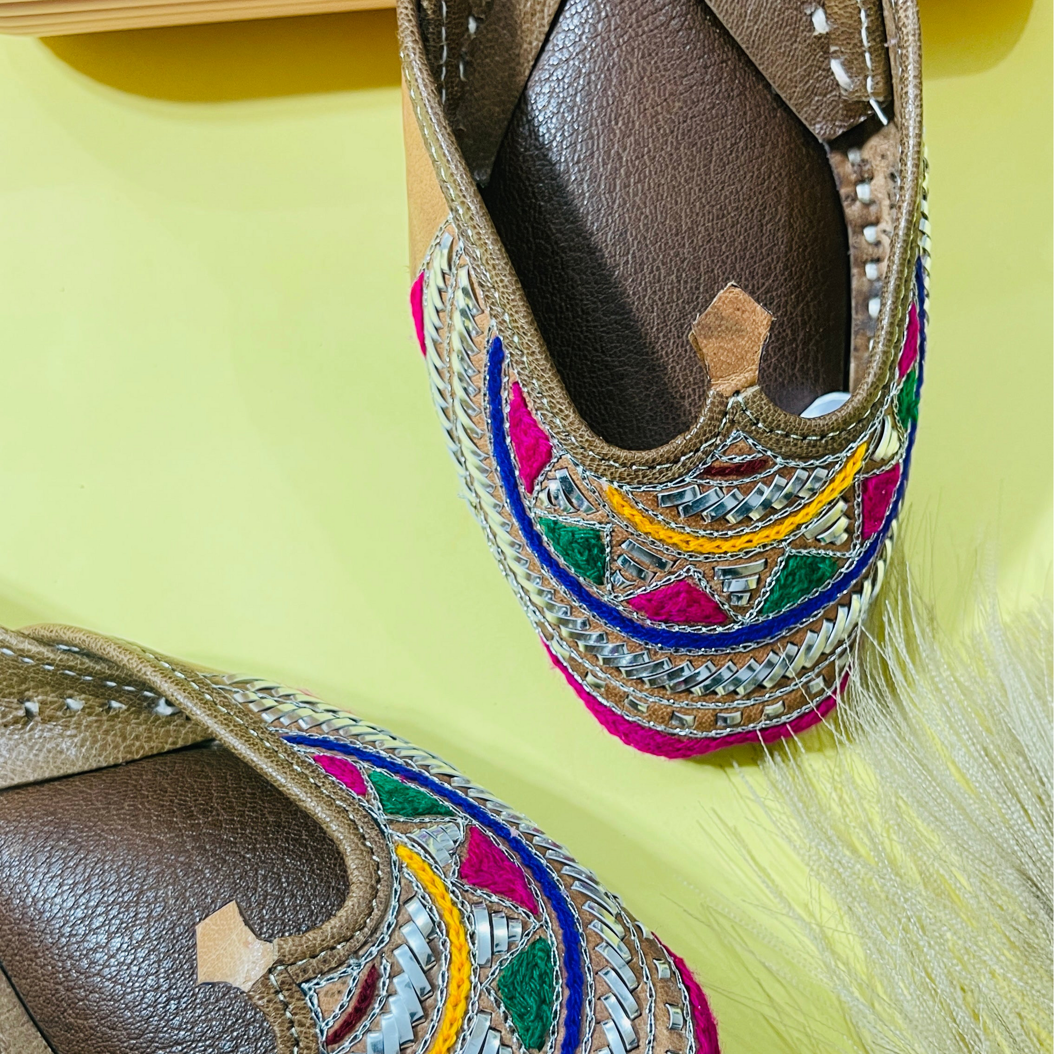 Vibrant Multicolor Mukaish Work Juttis