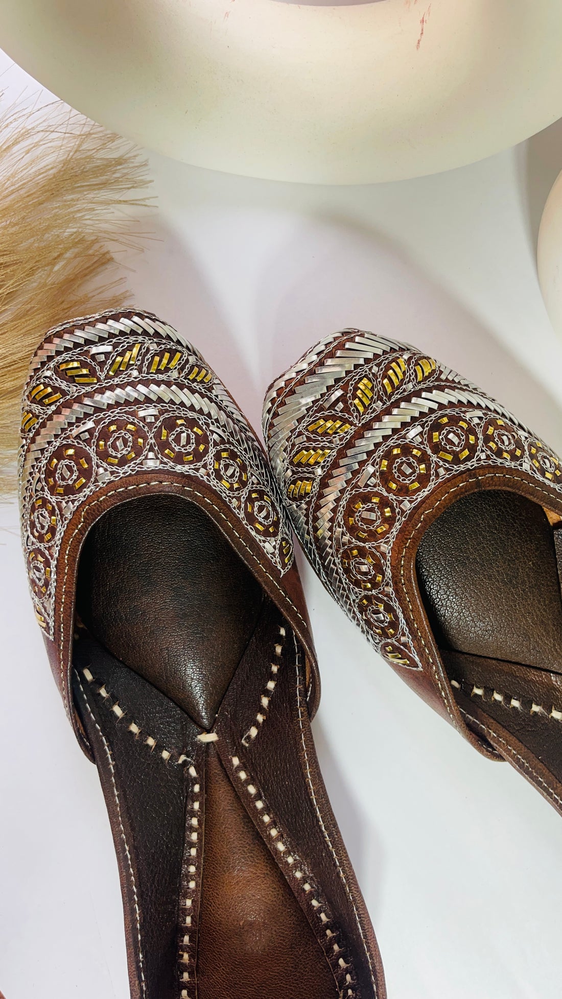 Brown Mukaish Work Juttis