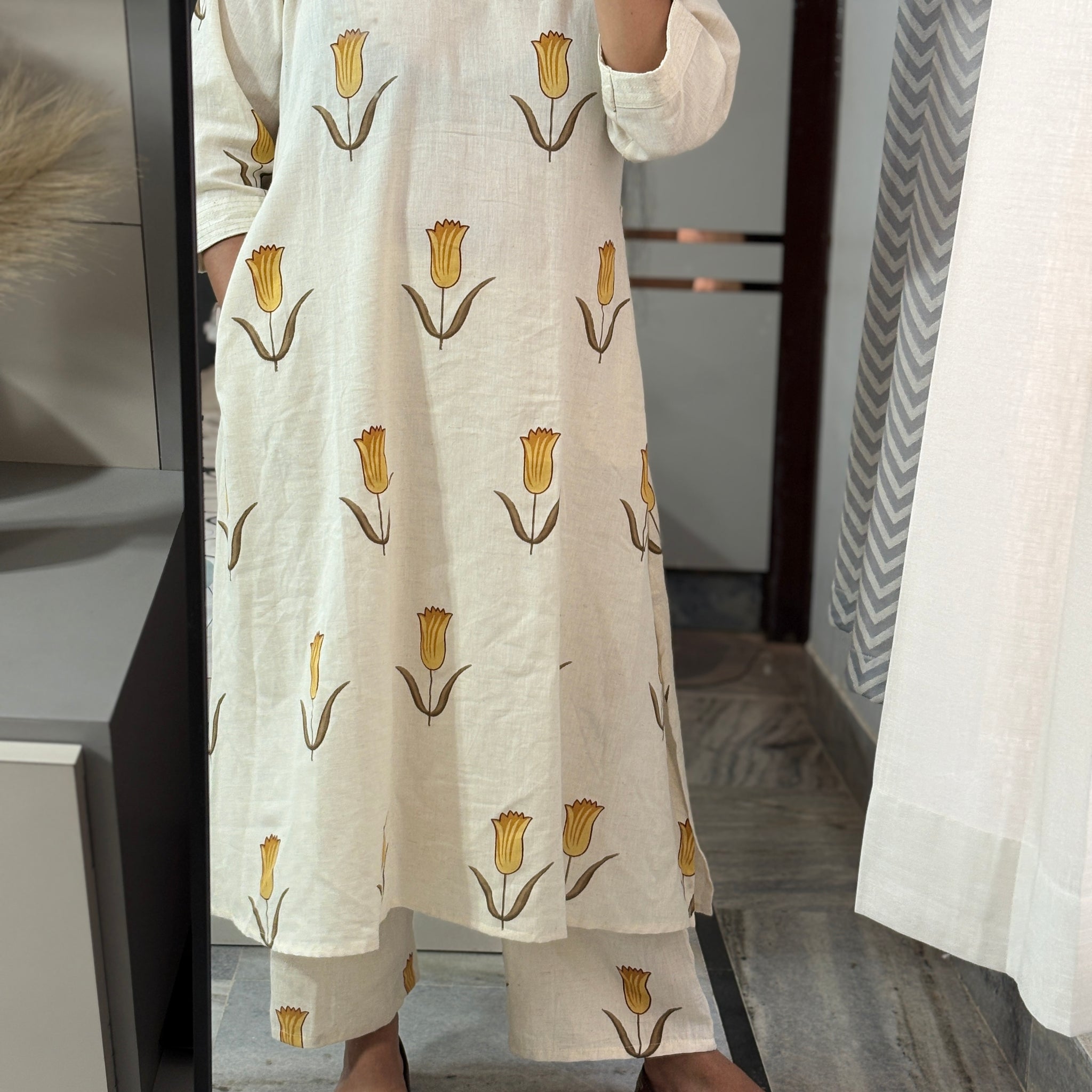 Tulip Print Khadi Kurta Set